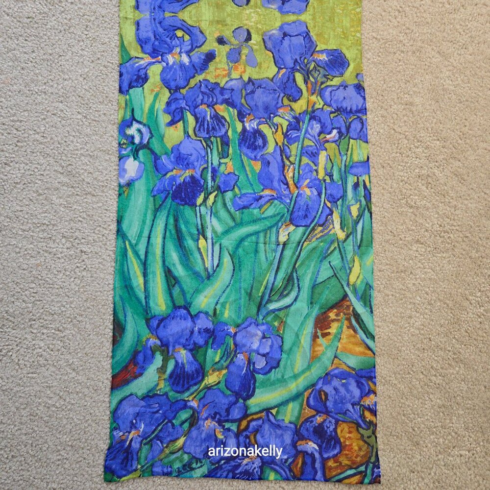 Van Gogh Silk Oblong Scarf Hand-Rolled Edges - Picture 3 of 10